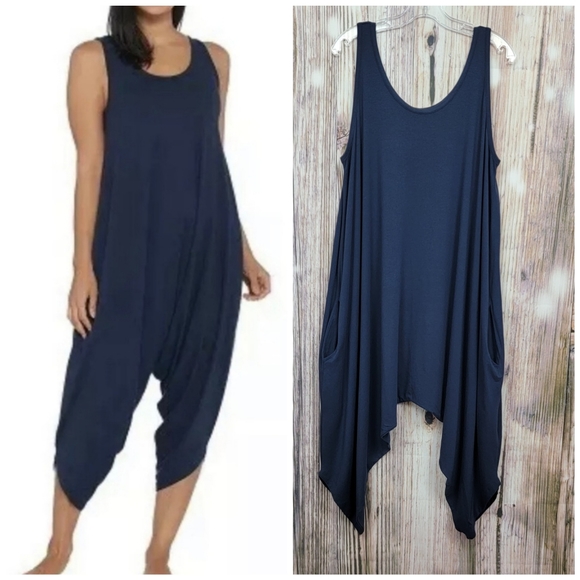 AnyBody Pants - Anybody Navy Loungewear Cozy Knit Romper Pockets
